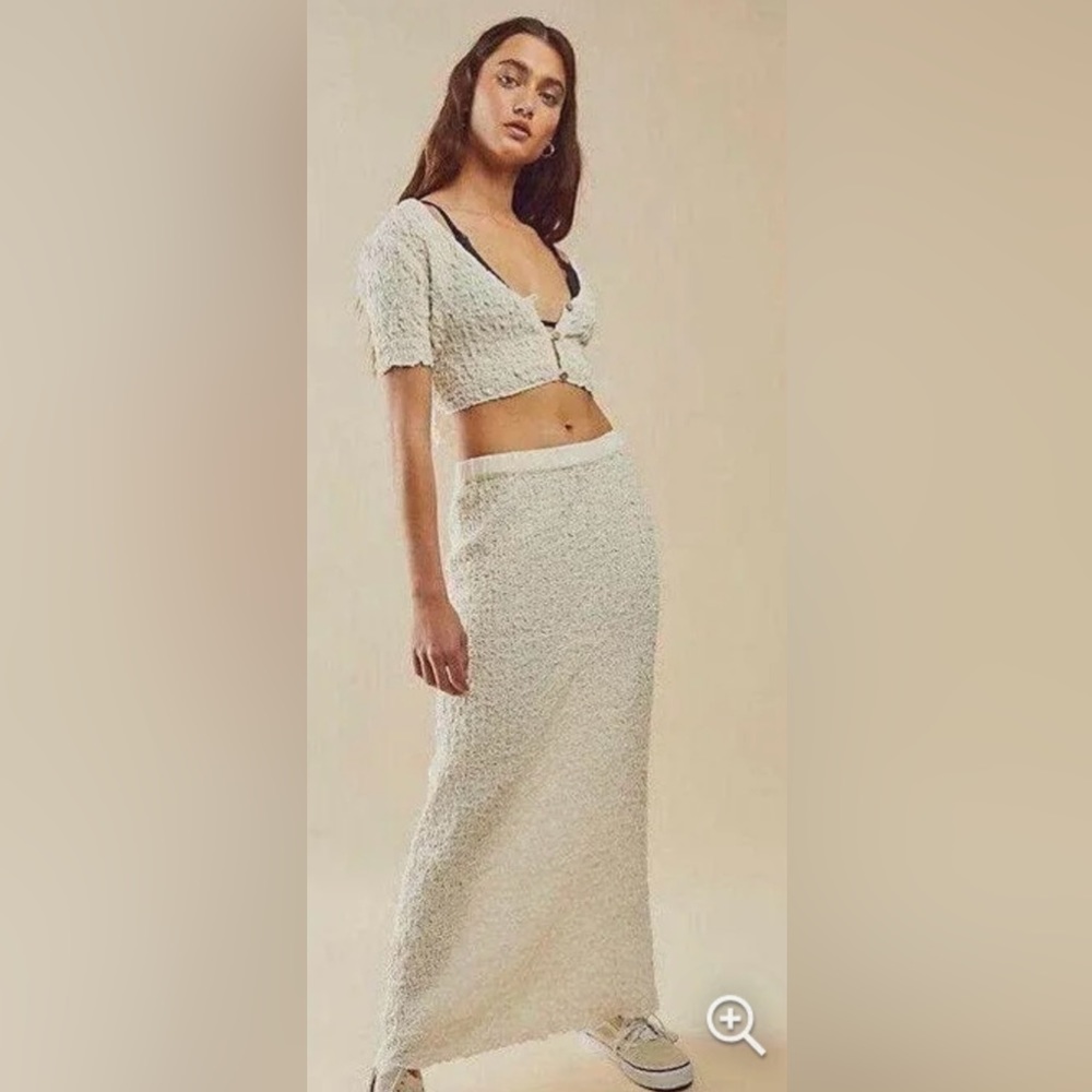 Free People Cream Bouclé Maxi Skirt Set